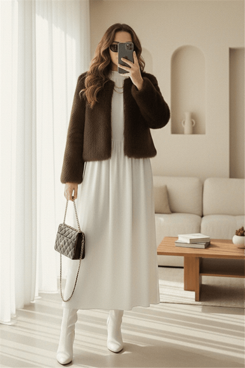İçi Astarlı Kürklü Kaban -Kahve-Kaban-398-99005-R15
