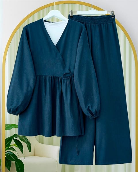 İçten Bağlamalı Tunik Bol Paça Pantolonlu Takım -Laci-Takım-223-3061-R03