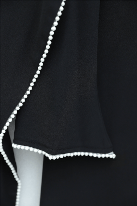 İnci Detaylı Çıkarılabilir Pelerinli İspanyol Kol Astarlı Krep Abaya Elbise -Siyah-Elbise-386-6280-R01