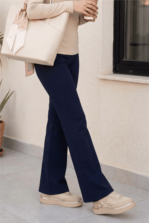 İspanyol Paça Bağcık Detaylı Kot Pantolon -Lacivert-Kot Pantolon-136-0839-R03