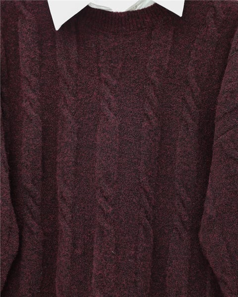 Kabartma Desenli Yumoş Triko Kazak -Bordo-Kazak-109-0943-R04