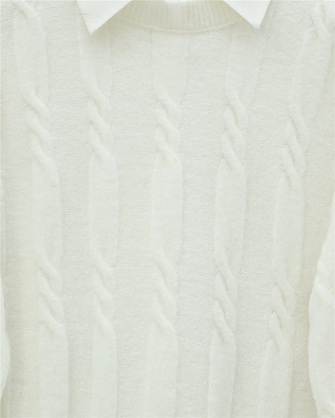 Kabartma Desenli Yumoş Triko Kazak -Ekru-Kazak-109-0943-R07