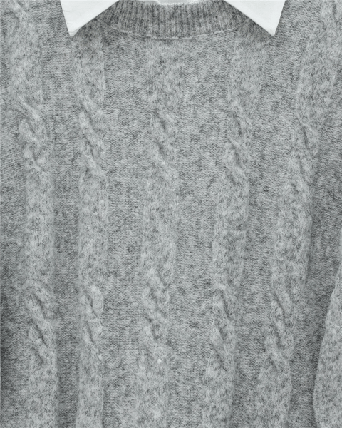 Kabartma Desenli Yumoş Triko Kazak -Gri-Kazak-109-0943-R11