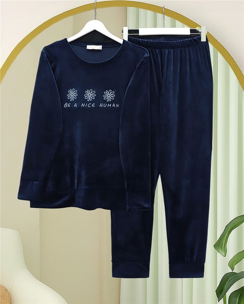 Kabartma Yazılı Fransız Kadife Pijama Takımı -Laci-Pijama-416-59700-R03