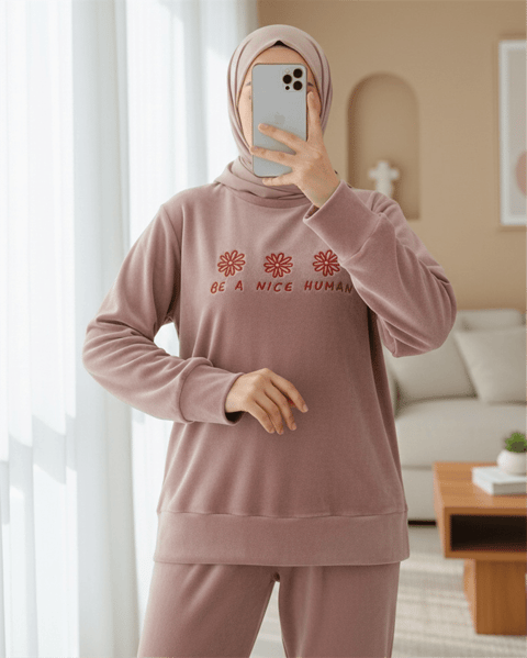 Kabartma Yazılı Fransız Kadife Pijama Takımı -G.Kurusu-Pijama-416-59700-R27