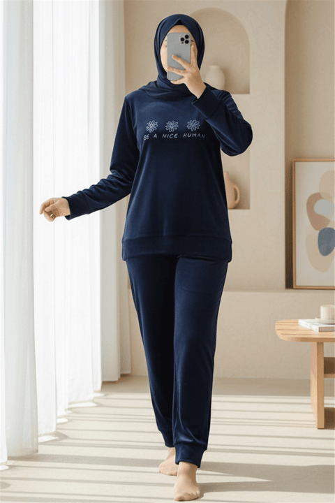 Kabartma Yazılı Fransız Kadife Pijama Takımı -Laci-Pijama-416-59700-R03