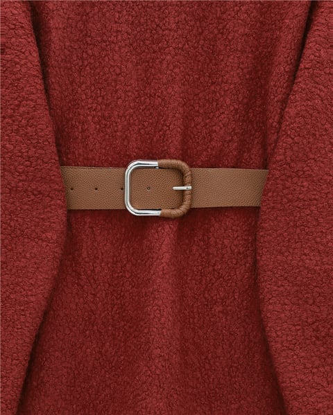 Kalın Kemerli Buklet Kazak  -Bordo-Kazak-253-13129-R04