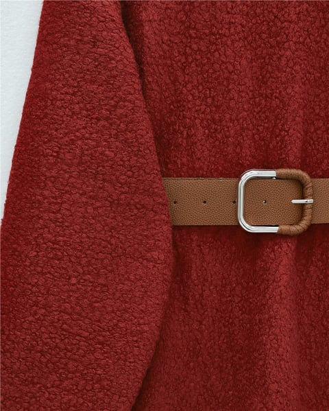 Kalın Kemerli Buklet Kazak  -Bordo-Kazak-253-13129-R04