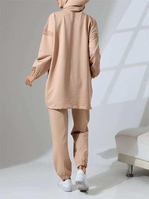 بدلة قطن ممشط بجيب مع أكمام مطاطية -مينك-Penye Takım-403-2007-R23