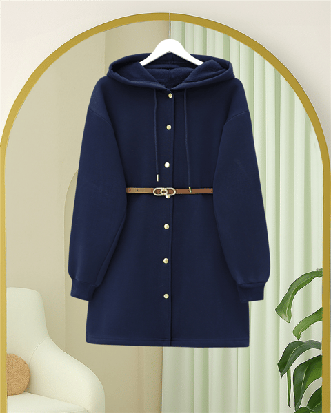 Kapşonlu Önü Çıtçıtlı Beli Kemerli Üç İplik Sweat Kap -Laci-Trençkot-349-5295-R03