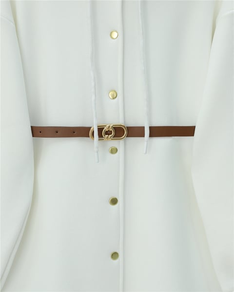 Kapşonlu Önü Çıtçıtlı Beli Kemerli Üç İplik Sweat Kap -Beyaz-Trençkot-349-5295-R02