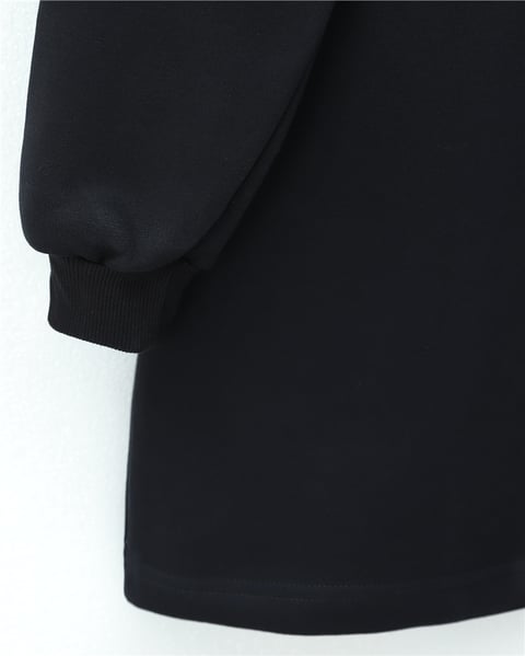 Kapşonlu Önü Çıtçıtlı Beli Kemerli Üç İplik Sweat Kap -Siyah-Trençkot-349-5295-R01