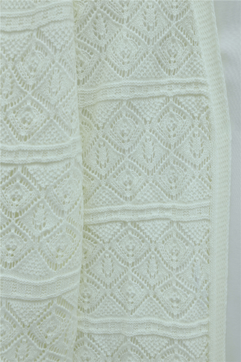 Kare Desenli Ajurlu Salaş Triko Hırka -Beyaz-Hırka-109-1212-R02