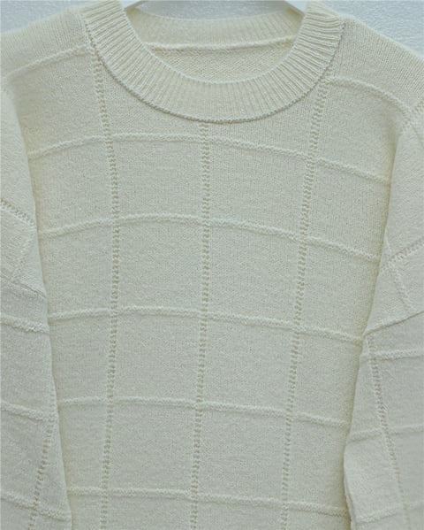 Kare Desenli Yırtmaçlı Yumoş Triko Tunik   -Krem-Kazak-295-4510-R28