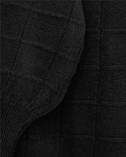 Kare Desenli Yırtmaçlı Yumoş Triko Tunik -Siyah-Tunik-295-4510-R01