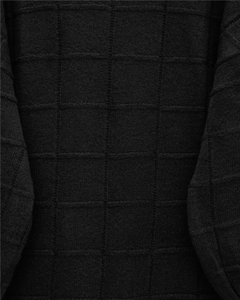 Kare Desenli Yırtmaçlı Yumoş Triko Tunik -Siyah-Tunik-295-4510-R01