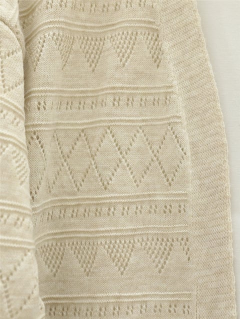 Karışık Desenli Ajurlu Triko Hırka  -Taş-Hırka-109-9881-R43