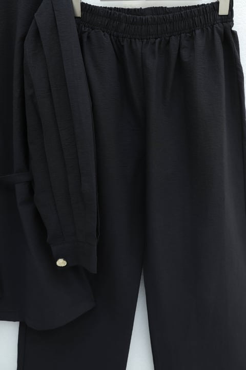 Karpuz Kol Beli Bağcıklı Pantolonlu Lena Takım -Siyah-Takım-442-10085-R01