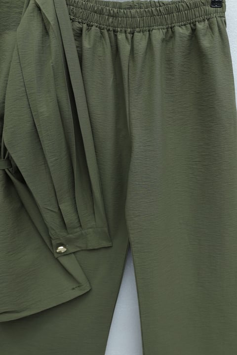Karpuz Kol Beli Bağcıklı Pantolonlu Lena Takım -Haki-Takım-442-10085-R05