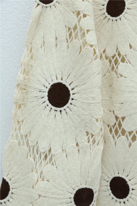 Kayık Yaka Papatya Desenli Triko Bluz   -Kahve-Bluz-364-6048-R15