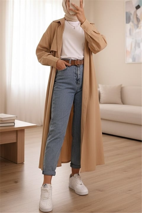 Kemerli Kot Pantolon -Açık Mavi-Kot Pantolon-318-4801-R25