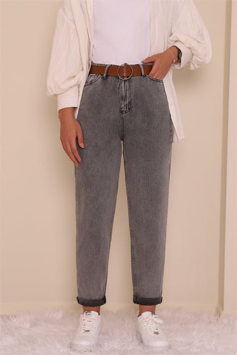 Kemerli Kot Pantolon -Füme-Kot Pantolon-318-4801-R18