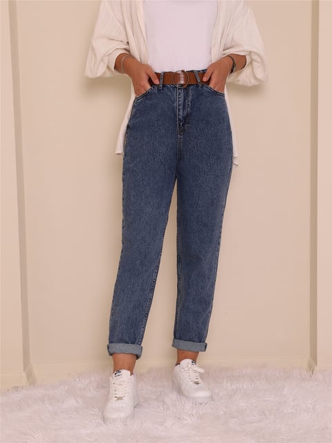 Kot Pantolon-Kemerli Kot Pantolon -K. Mavi-318-4801-R26