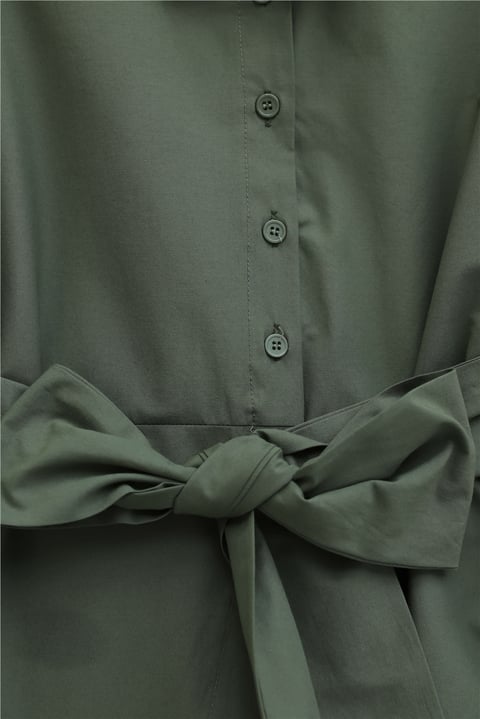 Kendinden Kuşaklı Poplin Tunik -Haki-Tunik-307-0105-R05