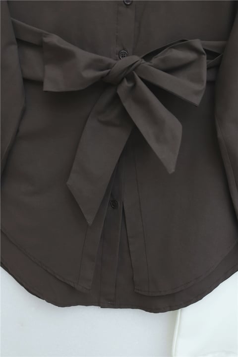 Kendinden Kuşaklı Poplin Tunik -Kahve-Tunik-307-0105-R15