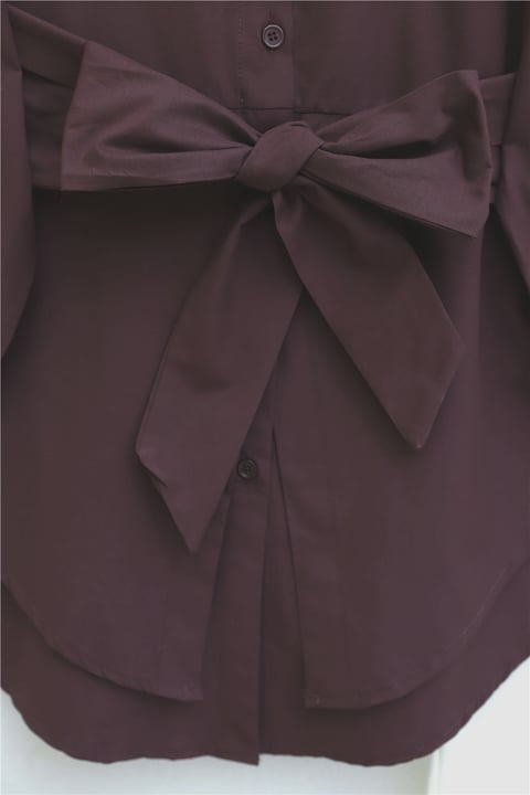 Kendinden Kuşaklı Poplin Tunik -Mürdüm-Tunik-307-0105-R09