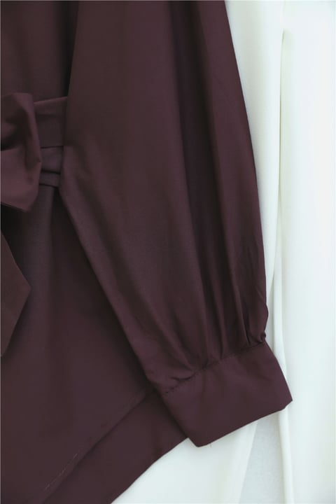 Kendinden Kuşaklı Poplin Tunik -Mürdüm-Tunik-307-0105-R09