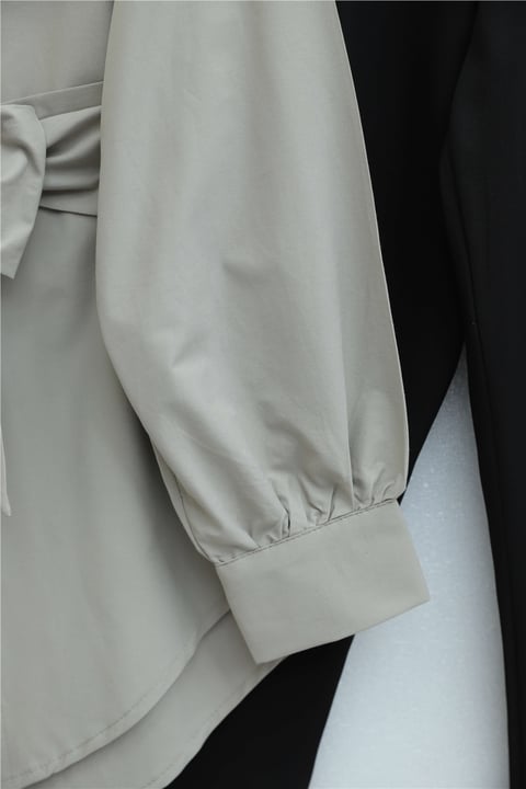 Kendinden Kuşaklı Poplin Tunik -Taş-Tunik-307-0105-R43