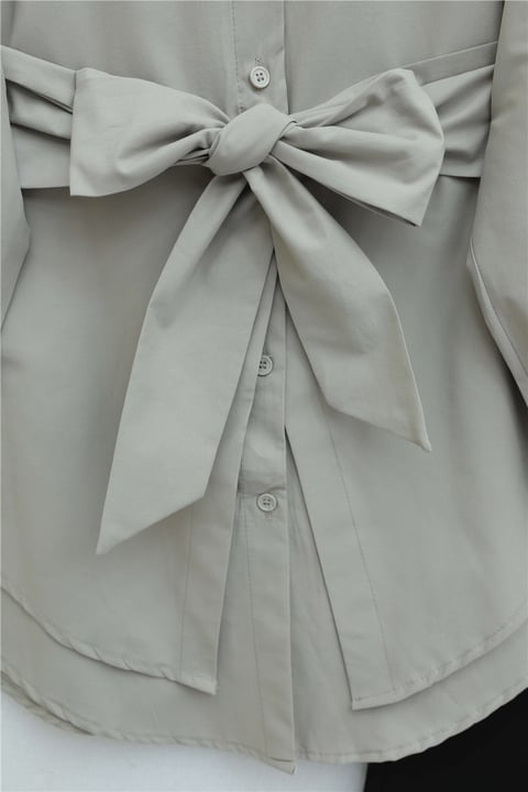 Kendinden Kuşaklı Poplin Tunik -Taş-Tunik-307-0105-R43