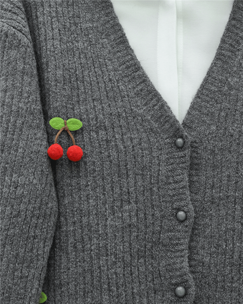 Kirazlı Top Düğmeli Triko Hırka -Füme-Hırka-295-1292-R18