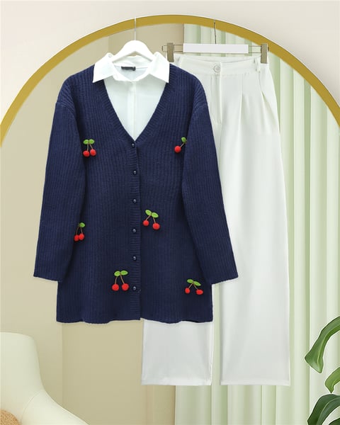 Kirazlı Top Düğmeli Triko Hırka -Laci-Hırka-295-1292-R03