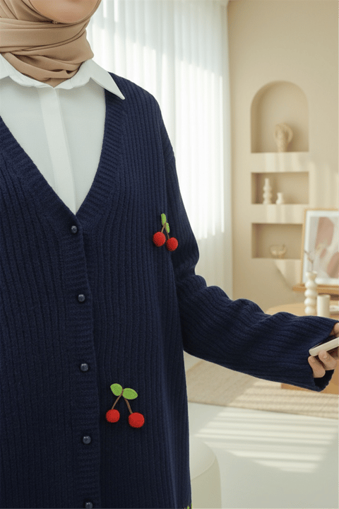 Kirazlı Top Düğmeli Triko Hırka -Laci-Hırka-295-1292-R03