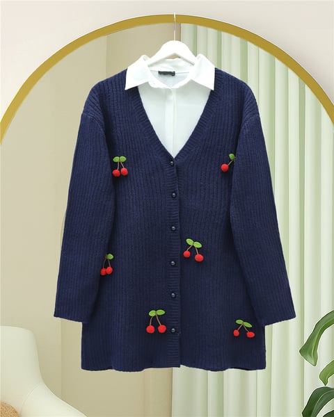 Kirazlı Top Düğmeli Triko Hırka -Laci-Hırka-295-1292-R03