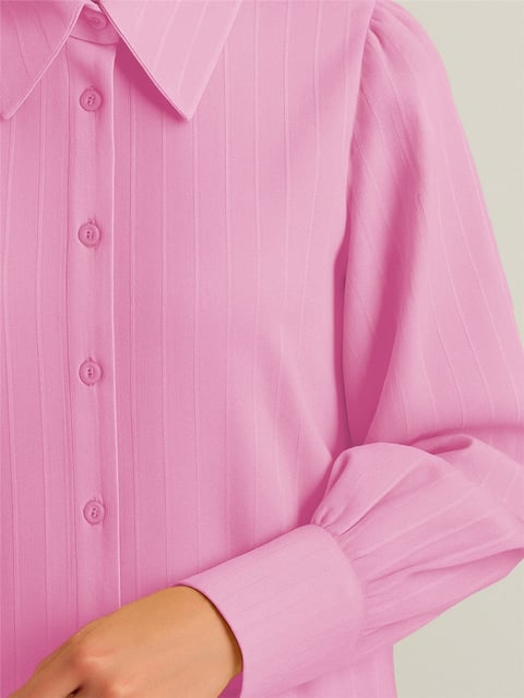 Klasik Yaka Boydan Düğmeli Oval Kesim Gömlek -Pembe-Gömlek-138-5963-R20