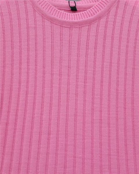 Kolları Düğmeli Eteği Fırfırlı Triko Elbise -Pembe-Elbise-295-016-R20
