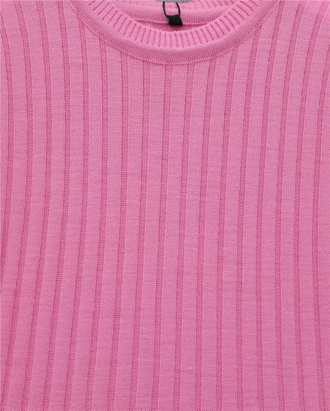 Elbise-Kolları Düğmeli Eteği Fırfırlı Triko Elbise -Pembe-295-016-R20