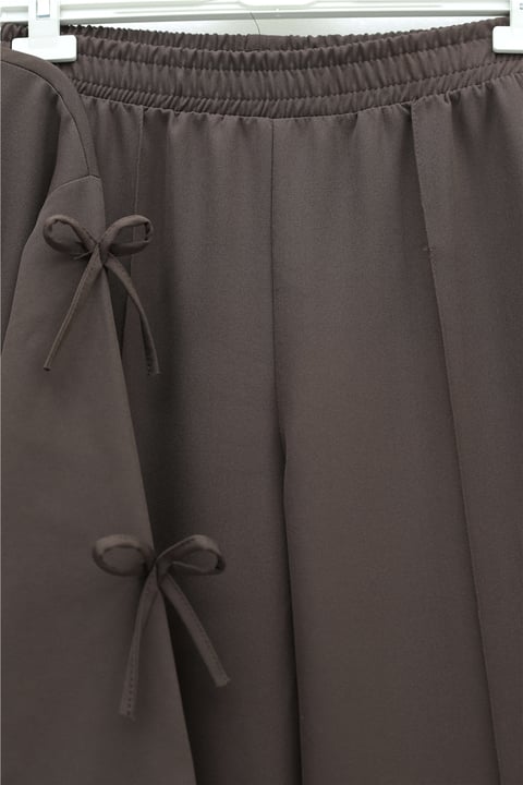 Kolları Fiyonk Detaylı İthal Krep Pantolonlu Takım -K. Kahve-Takım-432-2618-R54