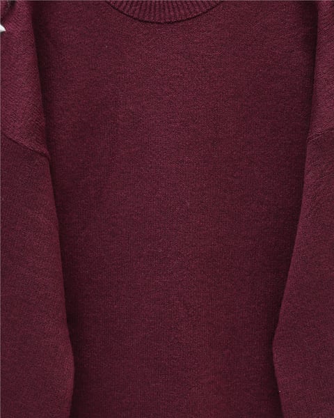 Kolları İpli Çizgili Yumoş Triko Tunik -Bordo-Kazak-295-4522-R04