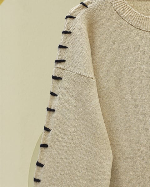 Kolları İpli Çizgili Yumoş Triko Tunik -Vizon-Kazak-295-4522-R23