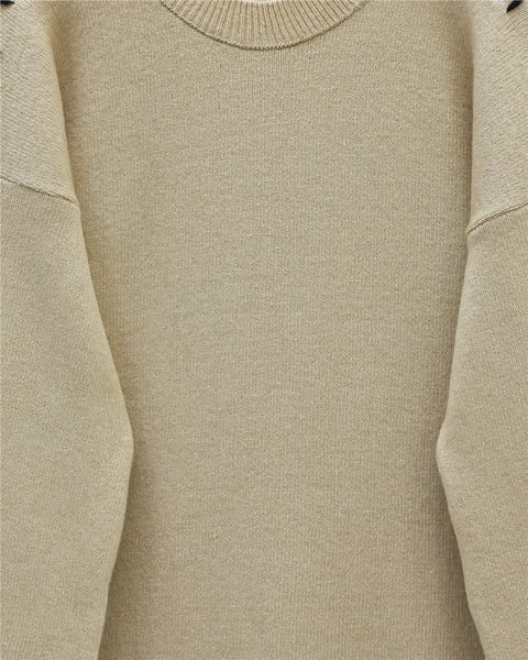 Kolları İpli Çizgili Yumoş Triko Tunik -Vizon-Kazak-295-4522-R23