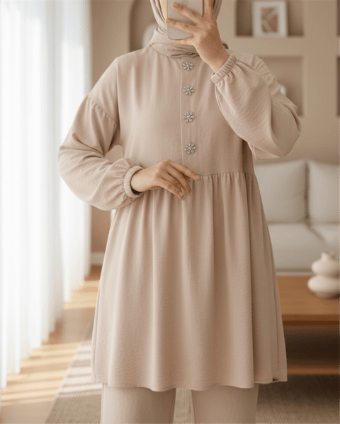 Kolları Lastikli Önü Taş Detaylı Ayrobin Takım -Bej-Ayrobin Takım-238-2010-R56