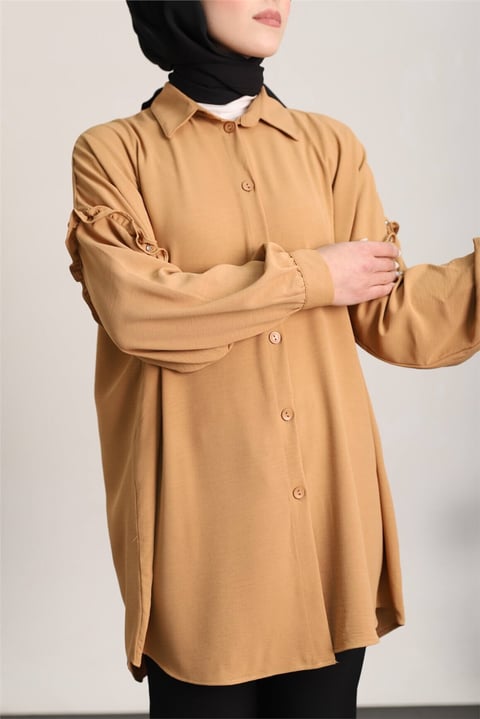 تونيك أيروبين كاجوال بكشكشة على الأكمام - قرفة-Ayrobin Tunik-186-643-R45