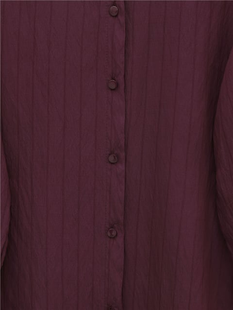 Kolu Bağcıklı Çizgi Desen Çilek Gömlek -Bordo-Tunik-434-5370-R04