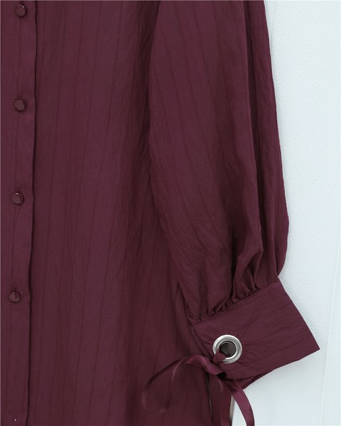Kolu Bağcıklı Çizgi Desen Çilek Gömlek -Bordo-Tunik-434-5370-R04