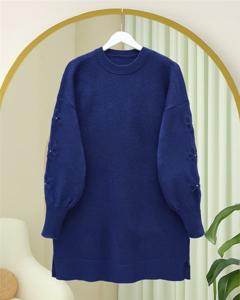 Kolu Çiçek Detaylı Yuvarlak Yaka Yumoş Triko Kazak -Laci-Kazak-295-4526-R03