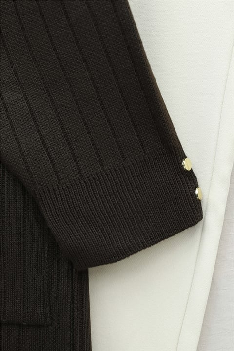 Kolu Düğme Detaylı Fitilli Uzun Triko Hırka -Kahve-Hırka-109-9789-R15